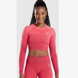Gymshark Adapt Ombré Seamless Long Sleeve Crop Top, Size M Pink Red